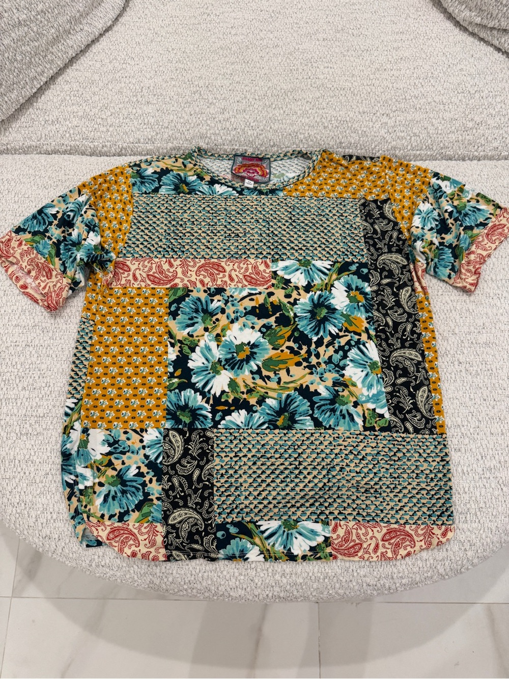 Johnny Was Oversized Multi Pattern Short Sleeve Top